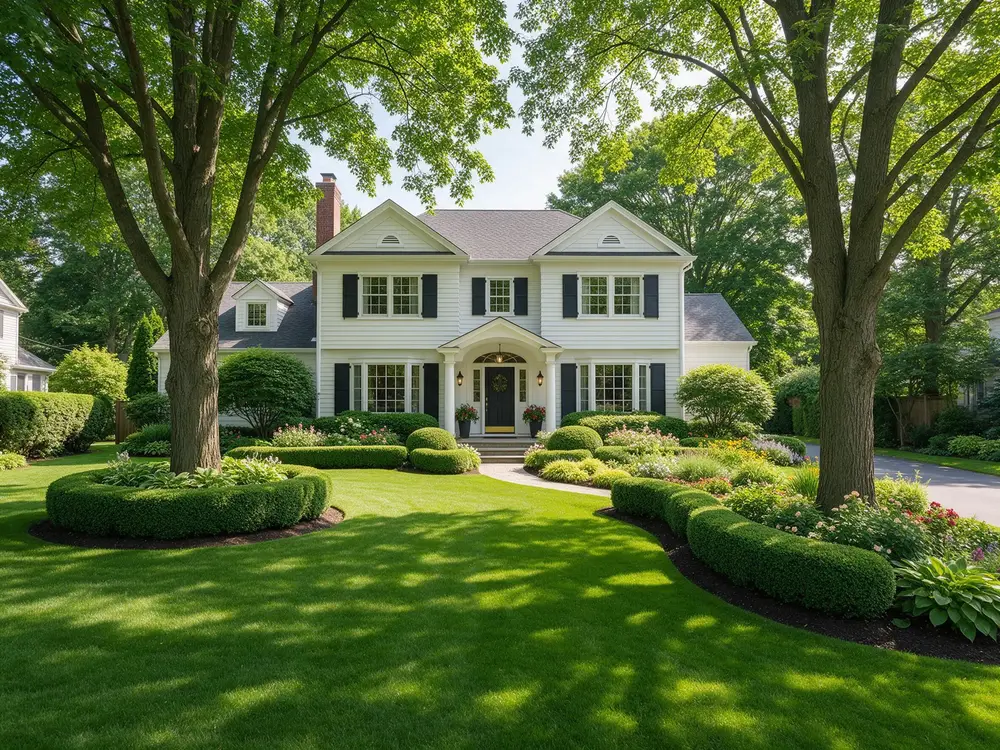 A complete, beautifully maintained property with lawn, hedges and flower beds